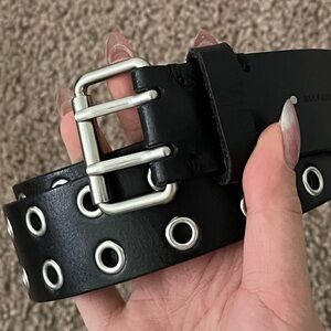 All saints black leather grommet belt 41”